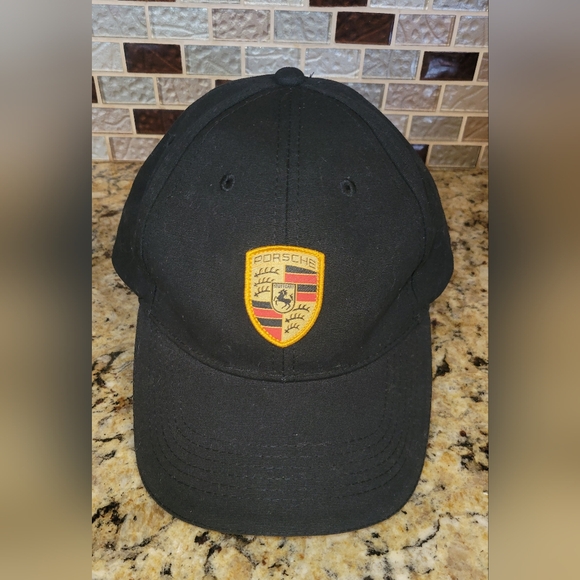 EUC Porsche Men's Crest Logo Black Hat Cap One Size Adjustable - Picture 2 of 5